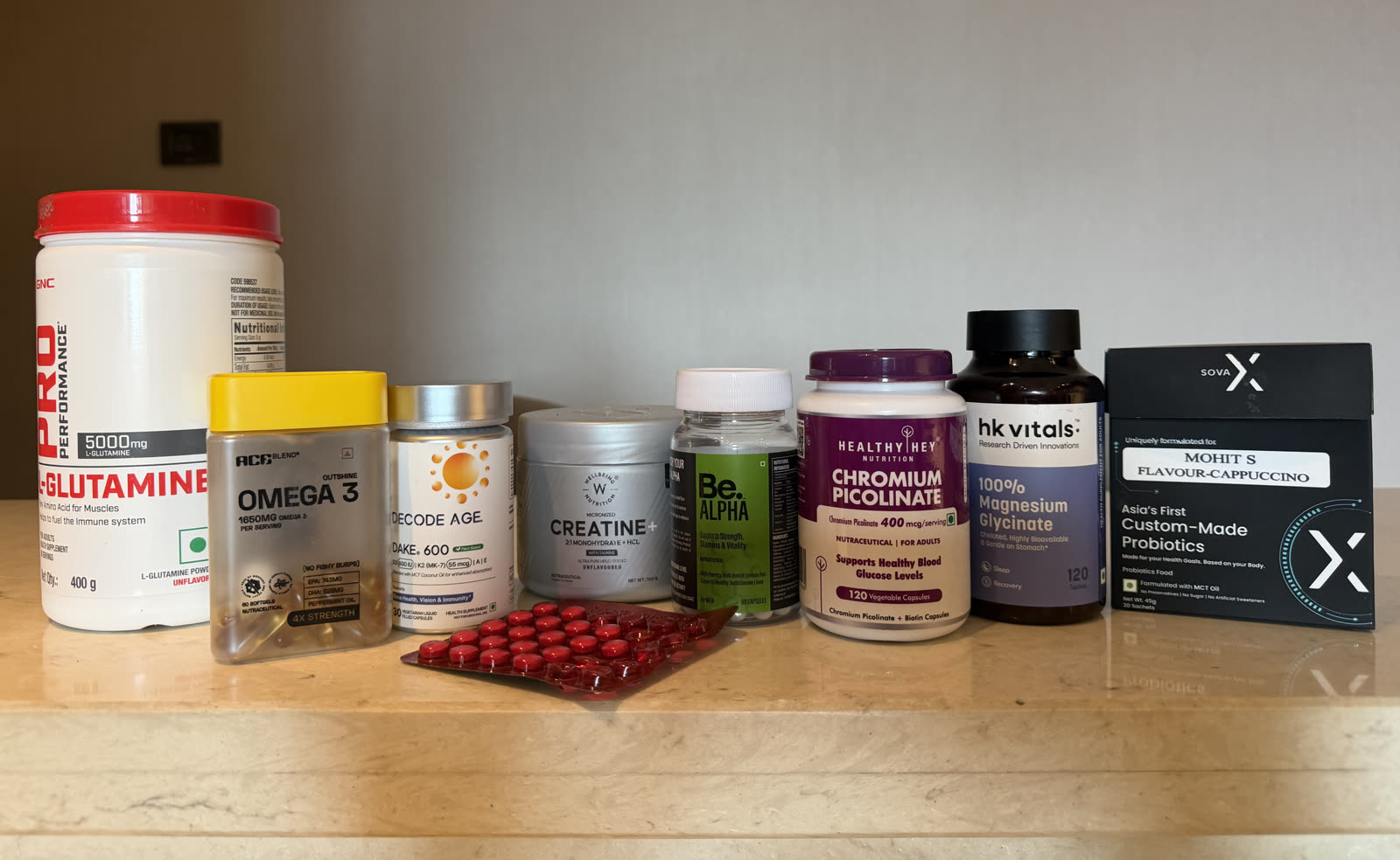 Mohit Sadaani with his supplement stack for the personalized health infrastructure note.